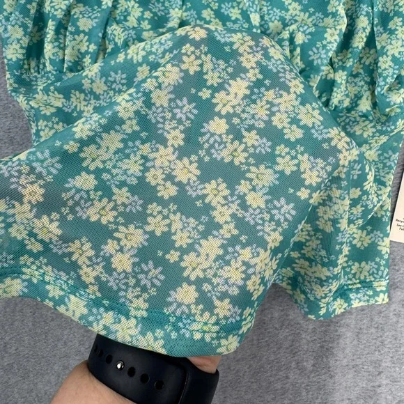 No Boundaries Top Womens M Teal Floral Sheer Crop Y2K Milkmaid Cottagecore Fairy - Picture 6 of 10